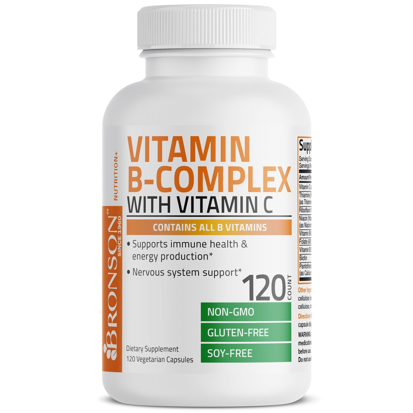 Bronson Vitamin B-Complex with Vitamin C for Energy and Immunity 120CT