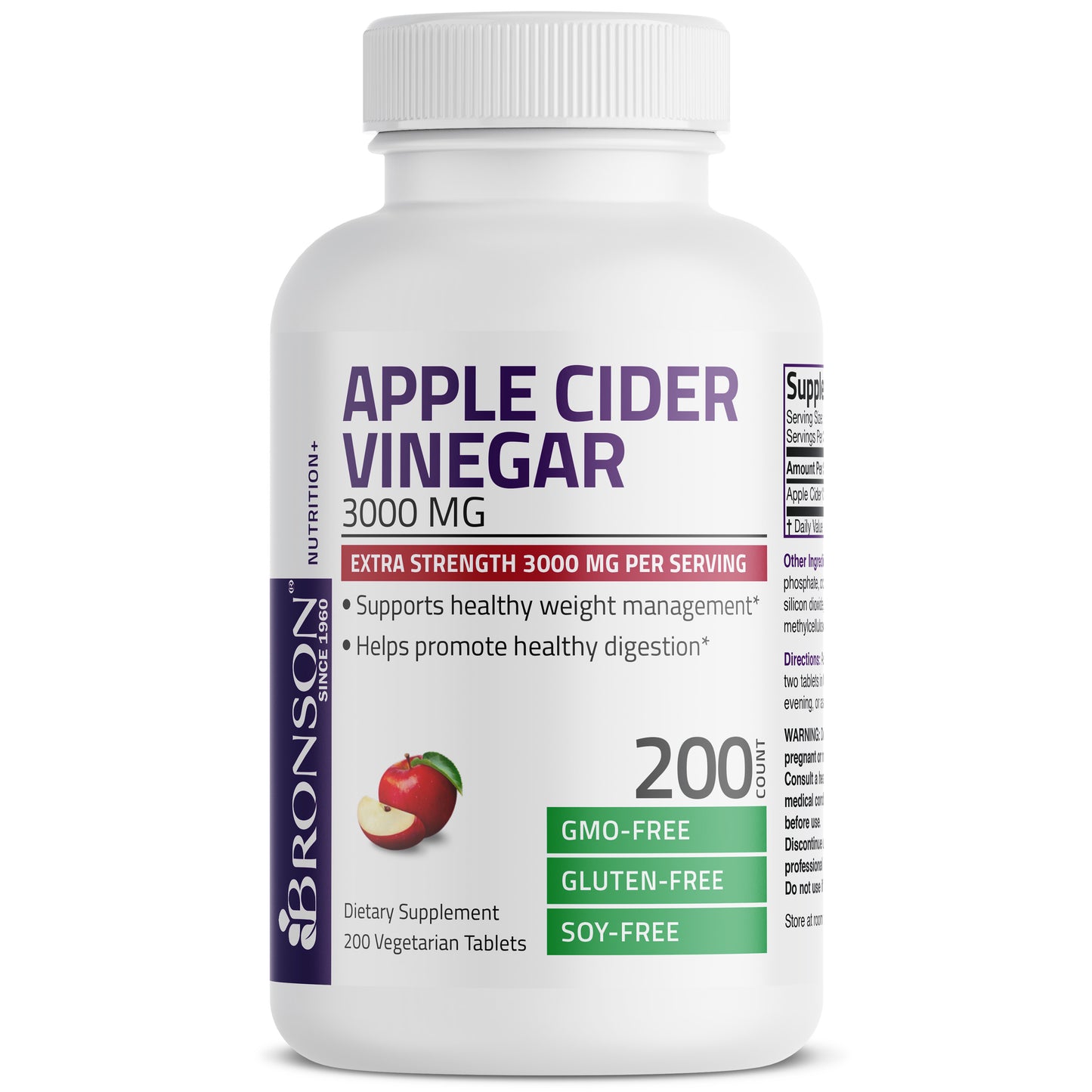 Bronson Apple Cider Vinegar for Weight Management, Improves Digestion and Gut Health 3000mg 200CT
