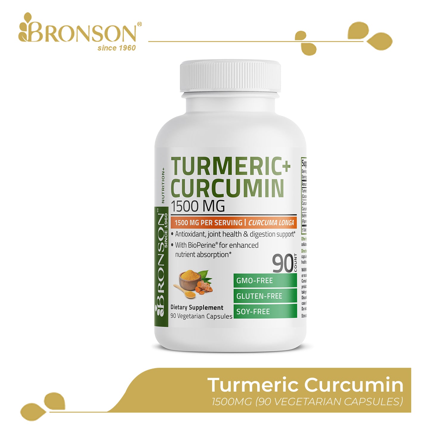 Bronson Turmeric Curcumin for Joint Support, Antioxidant, Anti-Inflammatory, Detoxification and Boost Immune System 1500mg 90CT
